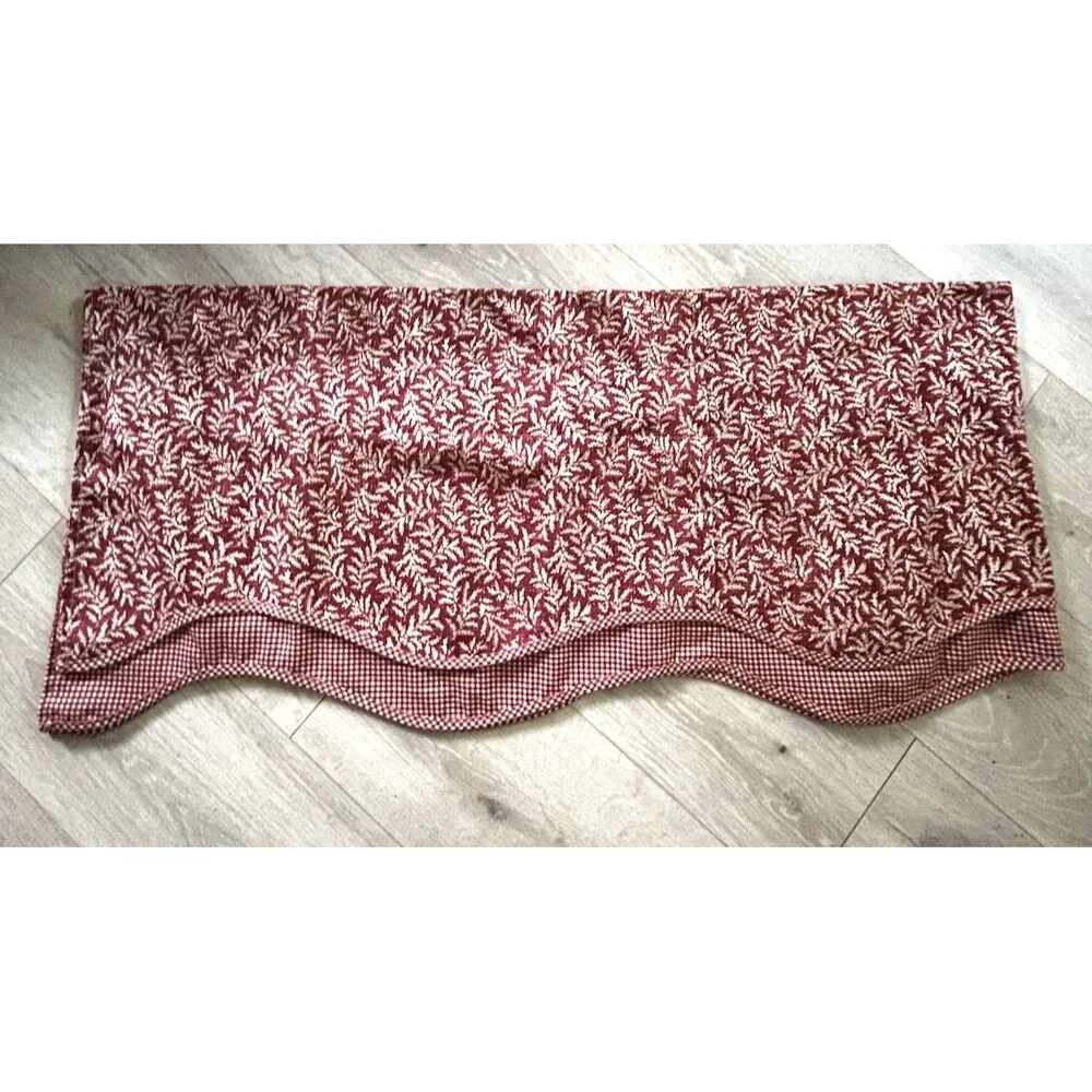 Waverly Valance Curtain Red Gingham Floral Leaves Print Layered 77 x 17